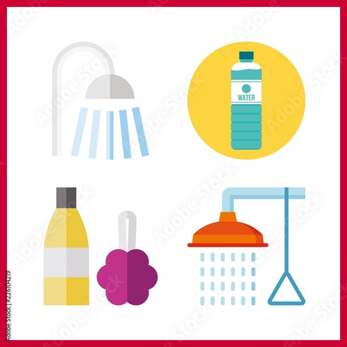 wash vector icons set. water, bathing, shower and gel in this set.