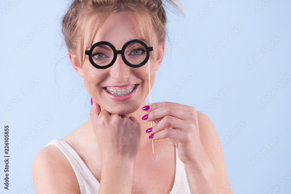 Elegant woman pretending wearing eyeglasses Elegant woman pretending wearing eyeglasses