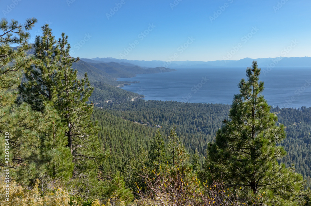eastern coast of Lake Tahoe from scenic overlook on Mount Rose Highway Incline Village, Nevada