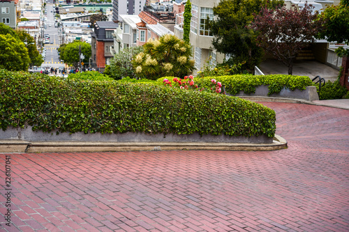 Russian hill area, road serpentine on Lombard Street, San Francisco, California, USA