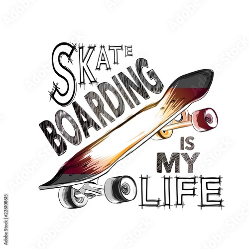 Skateboarding t-shirt design. Urban skating. Skateboard typography.