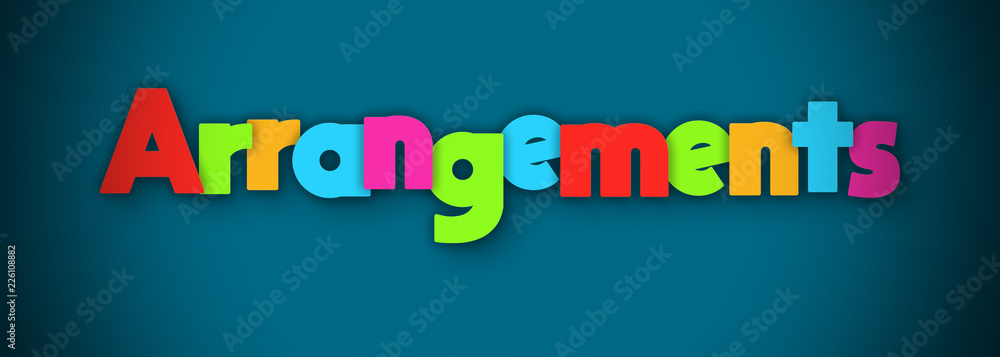 Arrangements - overlapping multicolor letters written on blue background