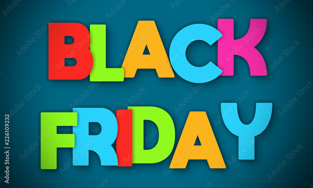 Black Friday - overlapping multicolor letters written on blue background Black Friday - overlapping multicolor letters written on blue background