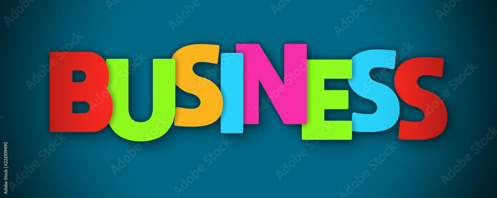 Business - overlapping multicolor letters written on blue background Business - overlapping multicolor letters written on blue background