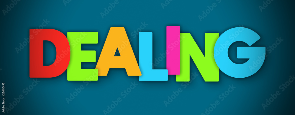 Plakat Dealing - overlapping multicolor letters written on blue background