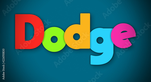 Dodge - overlapping multicolor letters written on blue background