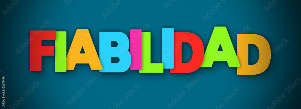 Fiabilidad - overlapping multicolor letters written on blue background Fiabilidad - overlapping multicolor letters written on blue background