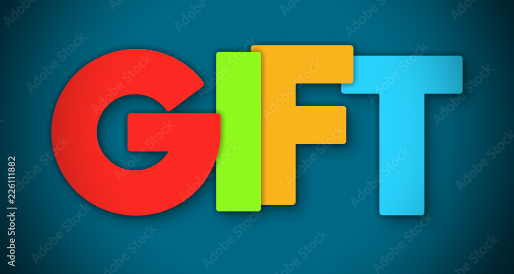 Gift - overlapping multicolor letters written on blue background Gift - overlapping multicolor letters written on blue background