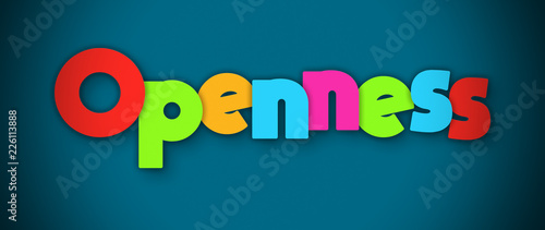 Valokuva Openness - overlapping multicolor letters written on blue background