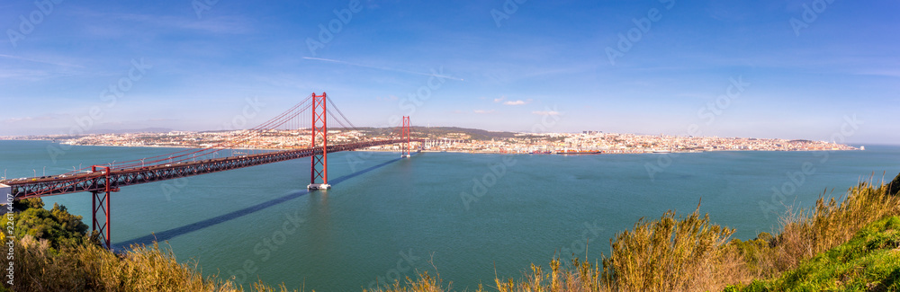 Lisbon Skyline Panorama Seen from the south bank of the River