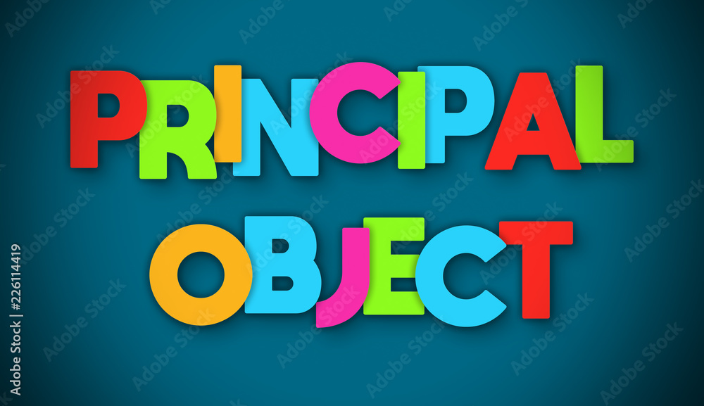 Principal Object - overlapping multicolor letters written on blue background Principal Object - overlapping multicolor letters written on blue background