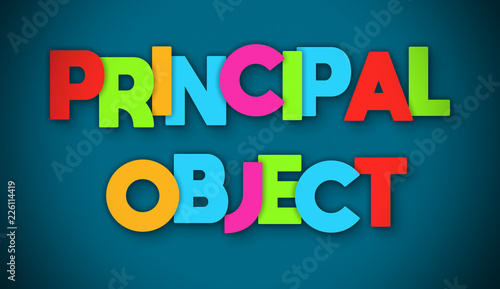 Principal Object - overlapping multicolor letters written on blue background