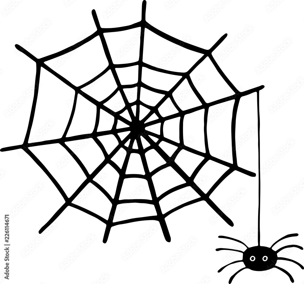 Fototapeta premium Doodle spider and web - igraphic element for halloween. Vector illustration