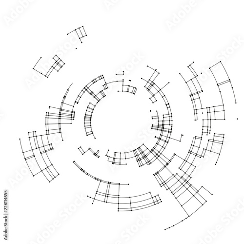 Connecting lines and dots on white background. Abstract network connection design concept. Technology design vector background, digital geometric abstraction with lines and points.