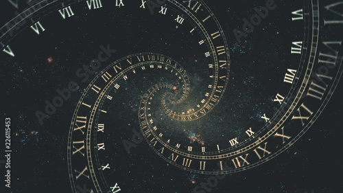 The composition of the space of time, the flight in space in a spiral of Roman clocks photo