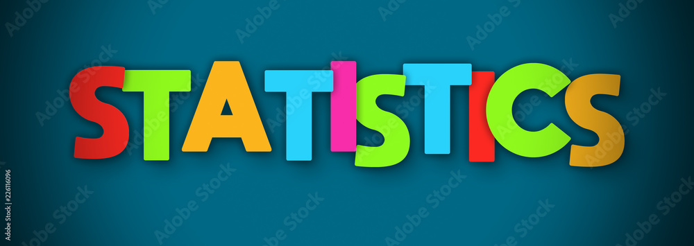 Statistics - overlapping multicolor letters written on blue background Statistics - overlapping multicolor letters written on blue background
