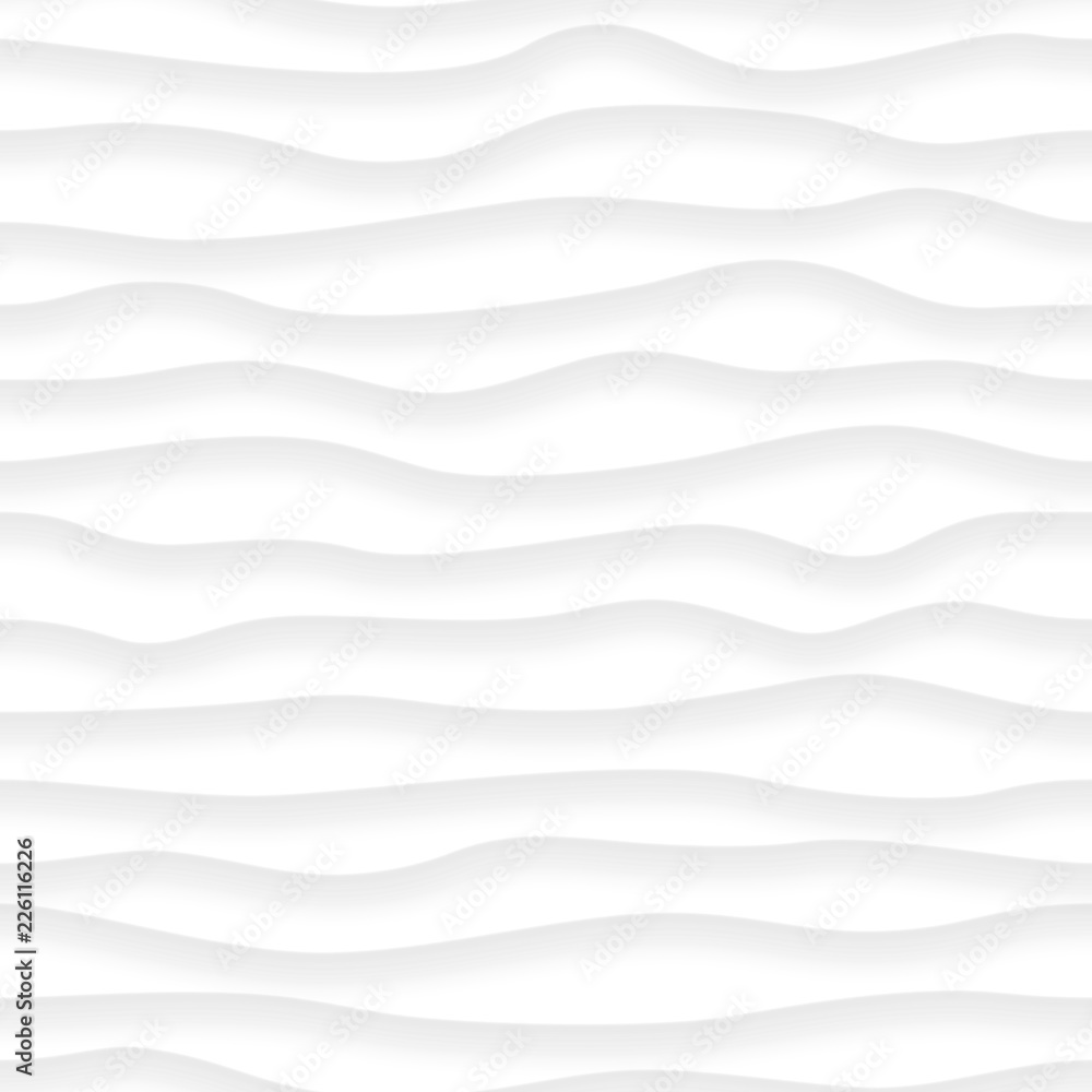 Abstract seamless pattern of wavy lines with shadows in white and gray colors