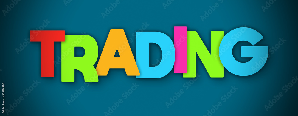 Trading - overlapping multicolor letters written on blue background Trading - overlapping multicolor letters written on blue background