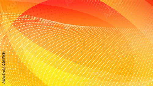 Abstract background of curved surfaces and halftone dots in yellow and orange colors