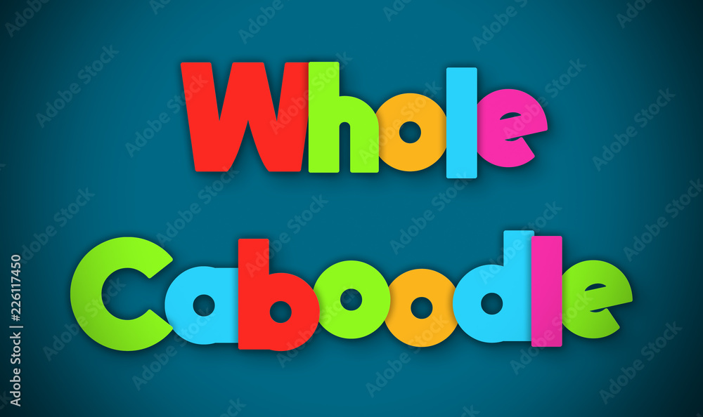 Whole Caboodle - overlapping multicolor letters written on blue background Whole Caboodle - overlapping multicolor letters written on blue background
