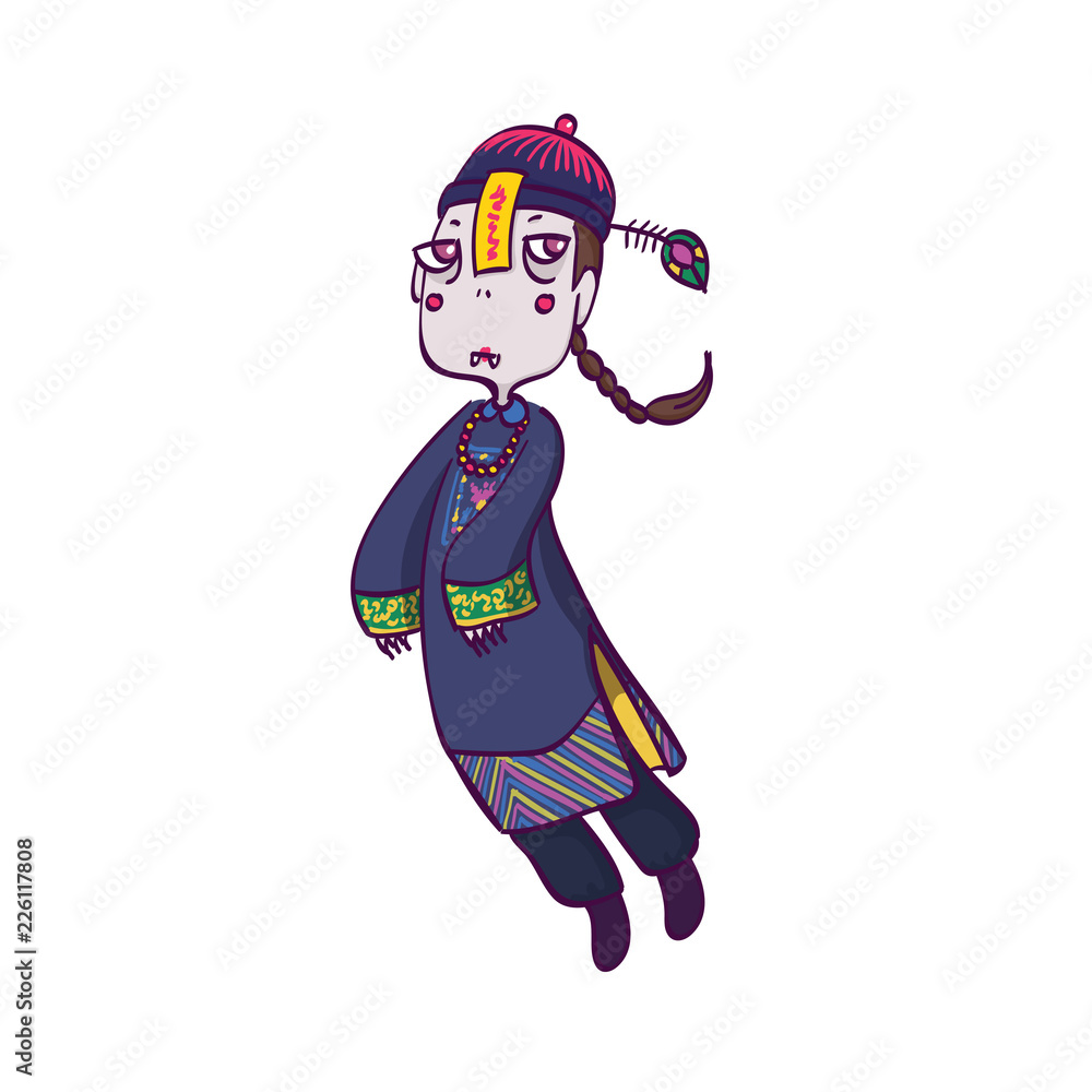 Vector Illustration of Jiangshi Chinese Hopping Vampire Ghost for Halloween  on White Background, Cute Cartoon Character vector de Stock | Adobe Stock