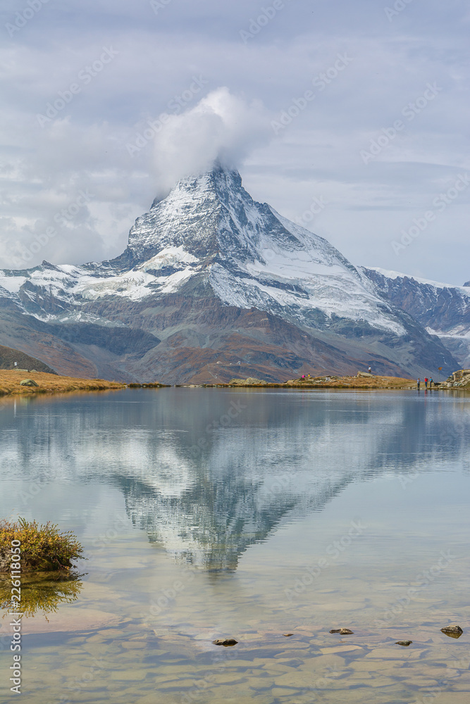 Amazing view from lake Stellisee, Swiss Alps , Matterhorn Peak, Zermatt, Switzerland