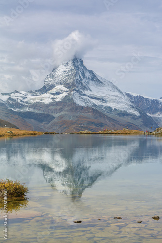 Amazing view from lake Stellisee, Swiss Alps , Matterhorn Peak, Zermatt, Switzerland