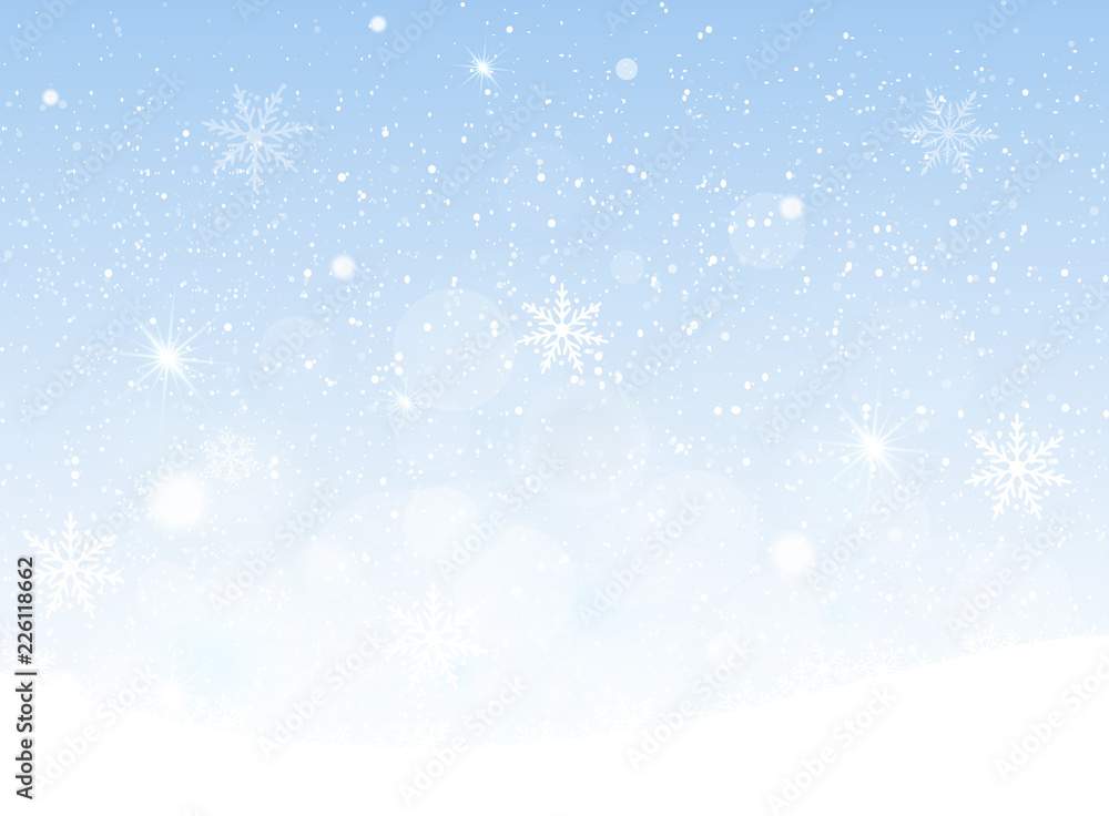 Vector illustration of snowing sky, Christmas snowflakes background.