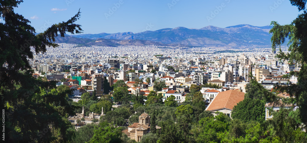 City view of historical center of Athens from Lycabettus hill, Attica, Greece