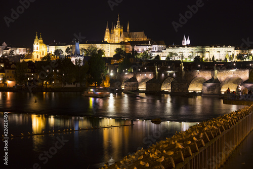 Prague gothic Castle with the Lesser Town above River Vltava in the Night, Czech Republic