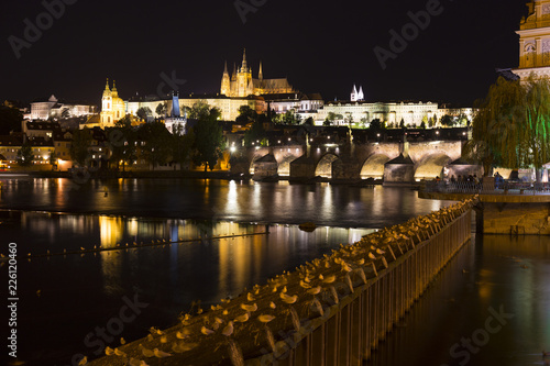 Prague gothic Castle with the Lesser Town above River Vltava in the Night, Czech Republic