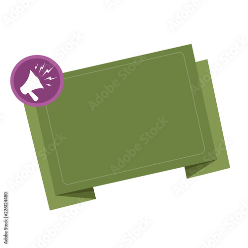 Flat design business Vector Illustration Empty copy space for Ad website promotion esp isolated Banner template. Megaphone Shouting Broadcasting in a circle and Tilting Blank Folded Strip