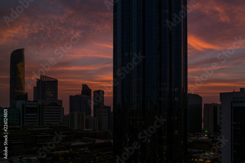 Beautiful magical red sunset in Abu Dhabi city, United Arab Emirates