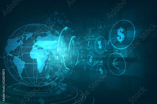 Money transfer. Global Currency. Stock Exchange. Stock vector illustration.