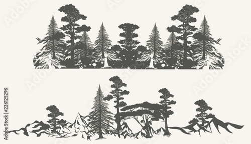 Set of vector forest borders grunge spot style