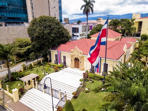 Beautiful aerial view of the Yellow house (Ministry of Foreign Affairs and Worship) in  Costa Rica photo