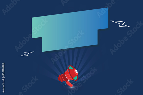 Flat design business Vector Illustration Empty copy space for Ad website promotion esp isolated Banner template. Megaphone Lightning Burst and Blank Rectangular Geometric form with shadow