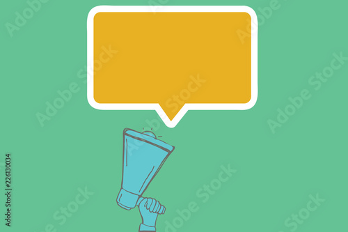 Flat design business Vector Illustration concept copy text for esp Web banners promotional material mock up template. Human Hand Holding Upward Megaphone and Blank Speech Bubble with Border