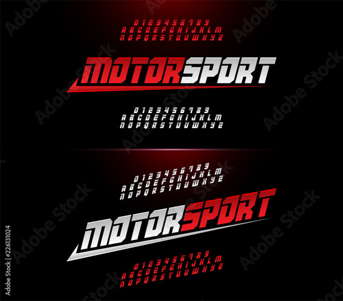 sport modern alphabet and number fonts. Motor sport racing typography italic font. vector illustrator