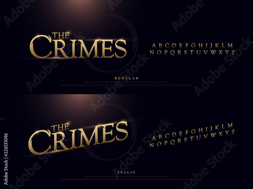 Elegant Gold Metal Chrome alphabet font. Typography classic style golden font set for logo, Poster, Invitation. vector illustrator