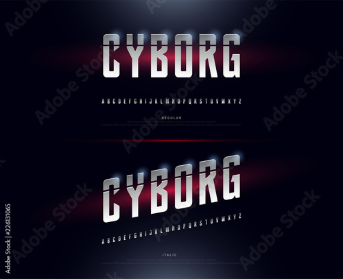 Technology alphabet silver metallic and effect designs. Exclusive Letters Typography regular and italic font digital and sport concept