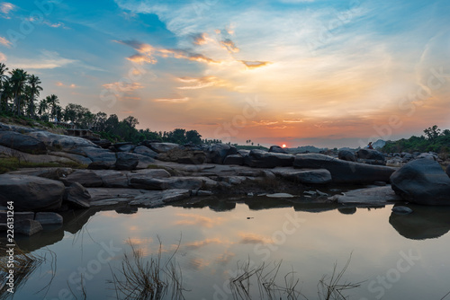 Golden Sunset on the banks of the Tungabhadra river in Hampi India