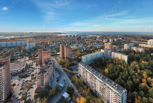 Aerial panorama from copter on Sovetsky district of town Novosibirsk. microdistrict Slyuz photo
