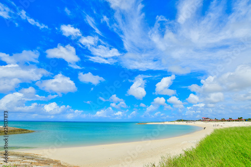 Fototapeta Naklejka Na Ścianę i Meble -  青い空、青い海、白い砂浜のビーチ