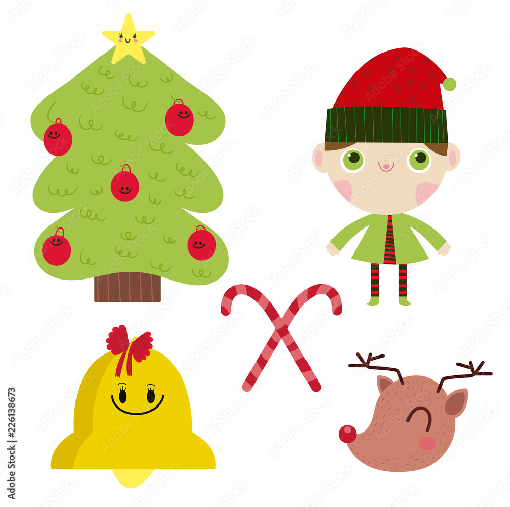 Ilustraciones navidad celebración duende campana árbol melcocha reno tierno infantil