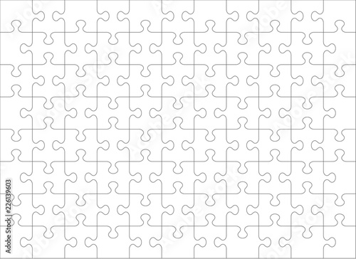 Jigsaw puzzle blank template or cutting guidelines of 88 transparent pieces, landscape orientation. Pieces are easy to separate (every piece is a single shape).
