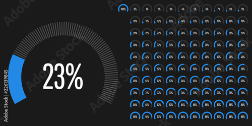 Set of circular sector percentage diagrams from 0 to 100 ready-to-use for web design, user interface (UI) or infographic - indicator with blue