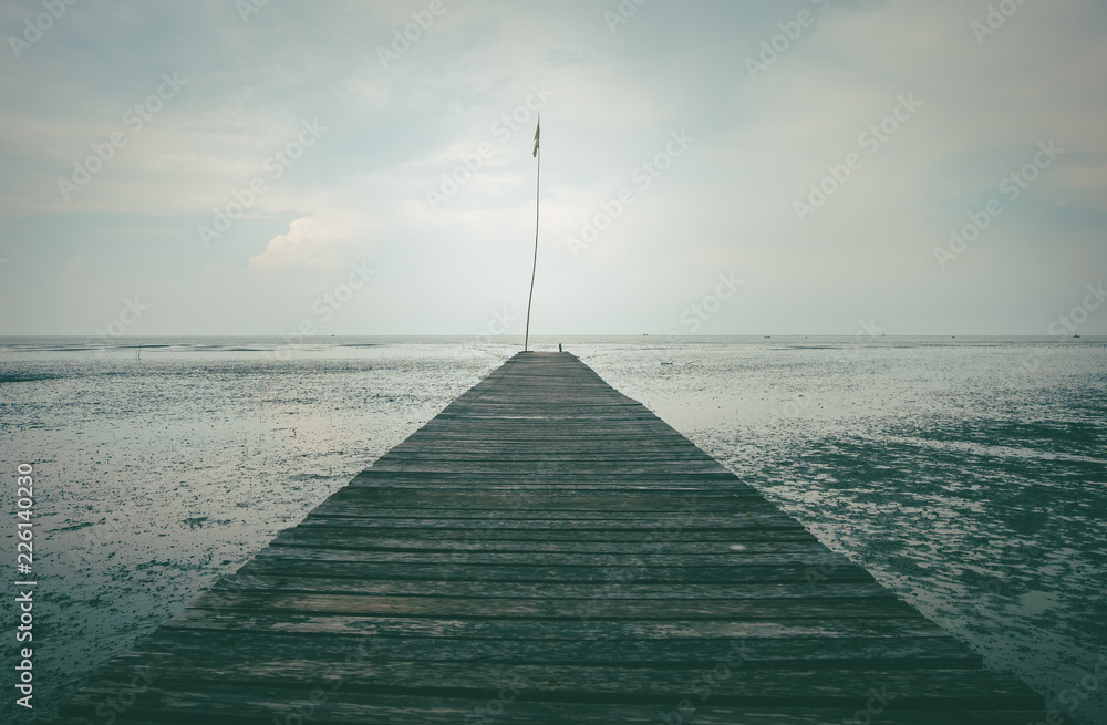 perspective of wood bridge in deep sea. perspective of wood bridge in deep sea.