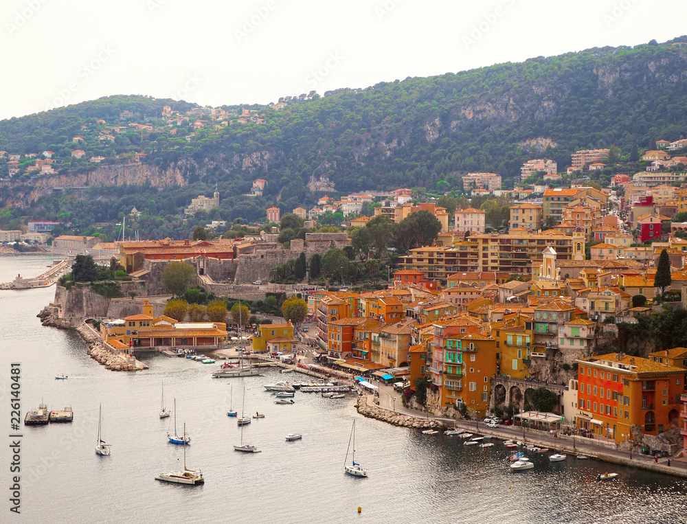 Panoramic view of French Riviera near town of Villefranche-sur-Mer, Menton, Monaco (Monte Carlo), Côte d'Azur, French Riviera, France