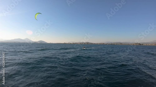 Kite Surfer Surfing On The Sea In Slow Motion. Gimbal Stabilized 4K.